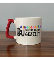 Aşkoooooo Baskılı Kırmızı Kulplu D Kupa