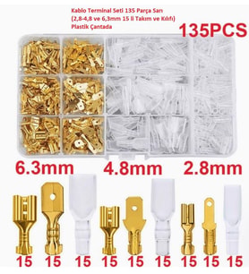 Kablo Terminal Seti 135 Parça Sarı (2,8-4,8 ve 6,3mm 15 li Takım ve Kılıfı) Plastik Çantada
