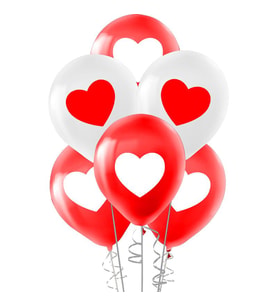 Kırmızı Beyaz Kalp Baskılı Balon – 10 Adet