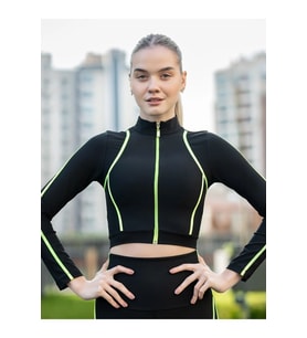 Neon Yeşil Biyeli Siyah Uzun Kollu Spor Ceket