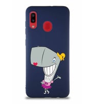 Samsung Galaxy A20 Soft Premier Kapak Pearl Yengeç Tasarımlı Silikon Kılıf - Lacivert (Şeffaf)