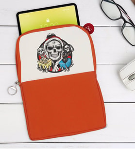 BK Gift Kurukafa Tasarımlı Taşınabilir Koruyucu Tablet Kılıfı & Organizer Çanta - Turuncu-3