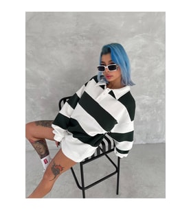 Unisex Üç İplik Parçalı Yakalı SweatShirt - Yeşil