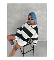 Unisex Üç İplik Parçalı Yakalı SweatShirt - Yeşil