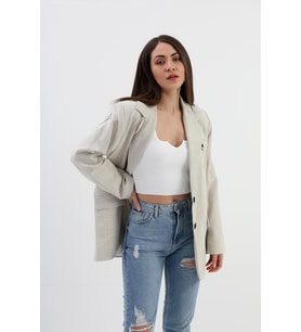 Blazer Ceket Çizgili Atlas Kumaş - Bej
