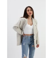 Blazer Ceket Çizgili Atlas Kumaş - Bej