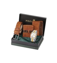 Polo Air Mercek Takvimli Erkek Kol Saati Cüzdan Kemer Kartlık Taba Set Gümüş Gold Renk PL-7097E5
