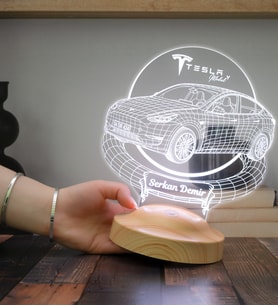 Tesla Model Y Kişiye Özel LED Lamba, Tesla Sahiplerine Hediye, Otomobil Tutkunlarına Özel masa Lambası