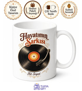 Retro Vinil Plak Görselli Nostaljik Müzik Sever Kupası Şarkı İsimli Hediye Bardak