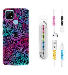 Realme C11 C21 C21Y C25Y C11 2021 Kılıf Kablo Koruma Spiral Silikon Colurful Mandala 1667