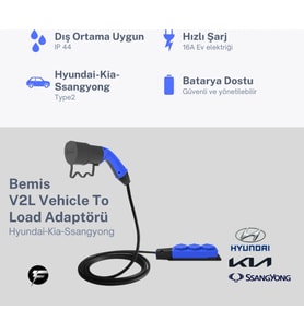 Bemis V2L (Vehicle to Load) Elektrikli Araç Uyumlu 3’lü Priz Uzatma Adaptörü – 3 Metre – Hyundai / Kia / Ssangyong