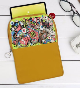 BK Gift Modern Soyut Tasarımlı Taşınabilir Koruyucu Tablet Kılıfı & Organizer Çanta - Sarı-8