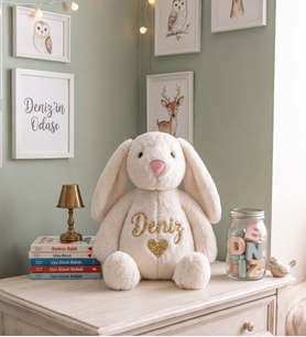 Kişiye Özel 60 cm İsim Yazılı Peluş Tavşan  Sevgiliye, Kardeşe, Kuzene Hediye