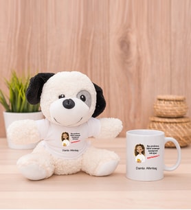 Kişiye Özel Ruh Eşimi Nasıl Bulayım Esprili Peluş Köpek ve Beyaz Kupa