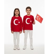 Çocuk Uzun Kollu Kırmızı Türk Bayraklı T-shirt