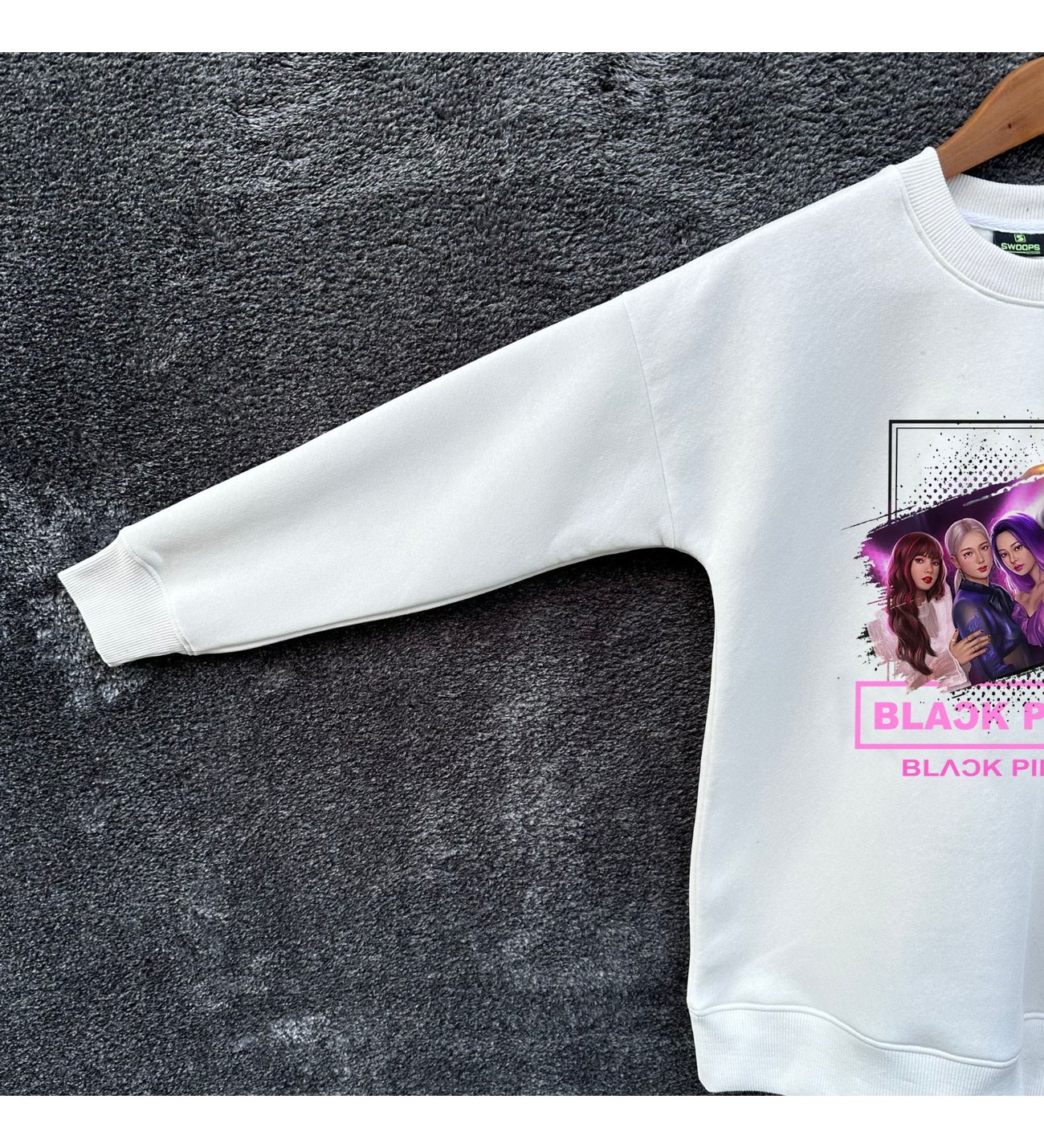 Çocuk BlackPink Oversize Baskılı Pamuklu Uzun Kollu Bisiklet Yaka