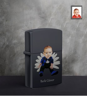 Kişiye Özel Erkek Bebek Karikatürlü UV Siyah Benzinli Cakmak Model-2