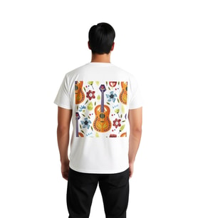 Erkek Müzik Temalı Gitar Baskılı Tişört Çiçek Motifi Sanat Desenli Rahat Kesim Günlük Modern Şık