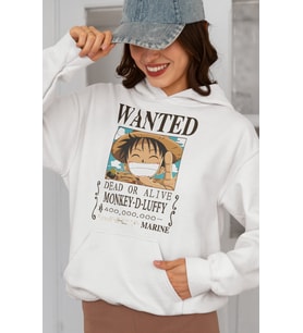 Wanted Monkey D. Luffy Baskılı Unisex Oversize Anime Karakter Hoodie