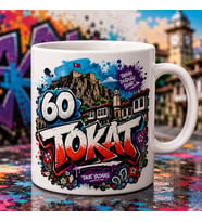 60 Tokat Graffiti Tasarımlı Baskılı Kupa, Tokat Kalesi Saat Kulesi Tarihi Evler ve Sokak Sanatı Temalı Hediye
