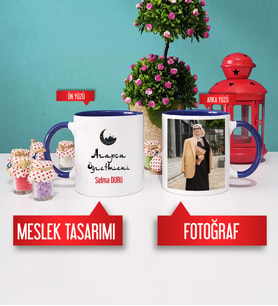 Arapça Öğretmenine Hediye Arapça Öğretmeni Kupa Bardak Lacivert Fotoğraflı