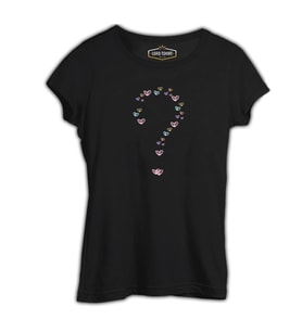 Kalp Soru İşareti Siyah Kadın Tshirt
