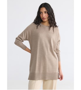 LCW Modest Bej Bisiklet Yaka Kadın Triko Tunik