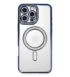 Newface Apple iPhone 16 Pro Max Kılıf Joke Simli Magneticsafe Kılıf - Lacivert