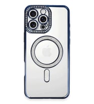 Newface Apple iPhone 16 Pro Max Kılıf Joke Simli Magneticsafe Kılıf - Lacivert