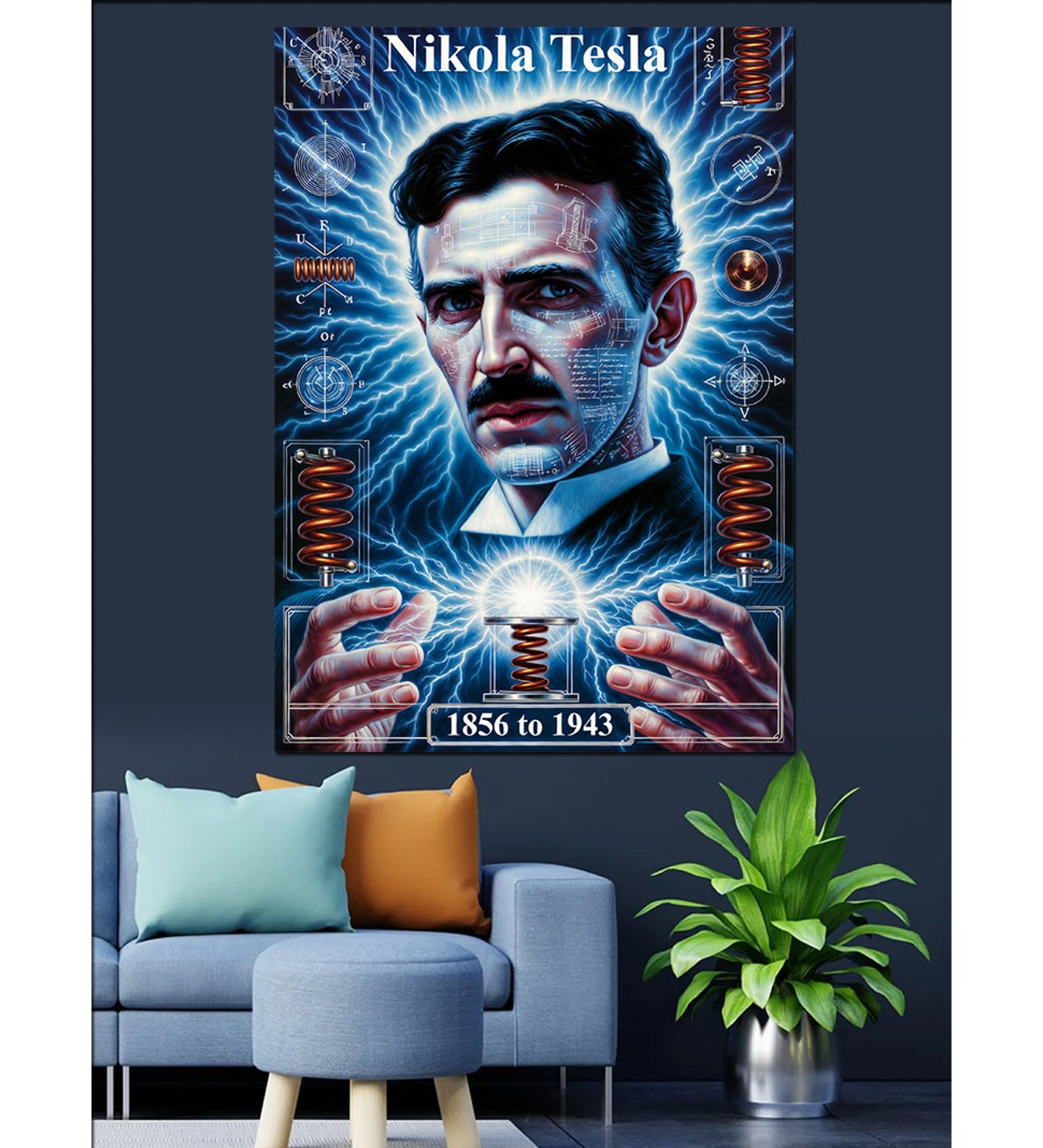 Nikola Tesla Elektrik Portresi Dekoratif Kanvas - Mdf Ahşap Tablo