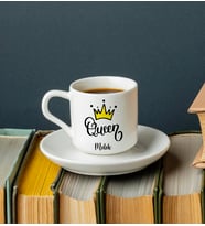 Queen Baskılı Türk Kahvesi Fincanı Kişiye Özel