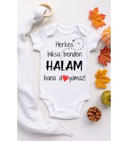 Unisex Bebek Beyaz Halam Bana Doyamaz Kısa Kol Çıtçıtlı Body Zıbın