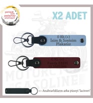 Motor Severlere Özel, İsim Plaka ve 0 + Kan Grubu Yazılı Kişiye Özel x2 Anahtarlık, Mavi-Bordo-Laci (Çok Renkli)