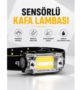 Sensör Kontrollü Şarjlı Beyaz LED Kafa Lambası ve El Feneri