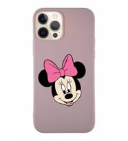 Apple iPhone 12 Pro Soft Premier Kapak Minnie Mouse-C Tasarımlı Silikon Kılıf - Pudra (Şeffaf)