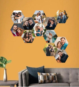 Kişiye Özel 12 Fotoğraflı Altıgen Mdf Tablo