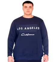 Mode XL Büyük Beden Erkek Sweatshirt Bisiklet Yaka LOS ANGELES U24561 İndigo