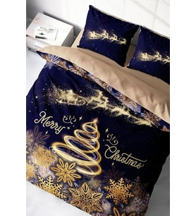 Yılbaşı Çift Kişilik Nevresim ( Lastikli Çarşaflı ) %100 Pamuk Saten Coffee Noel