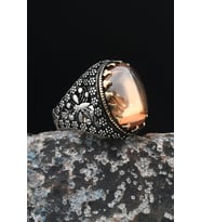925 Ayar Gümüş Erkek Yüzük Şampanya Topaz Taşlı 901485