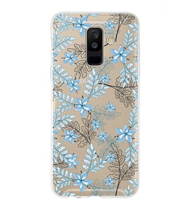 Samsung Galaxy A6 Plus (2018) Uyumlu Kapak Floral Mavi Tasarımlı Şeffaf Silikon Kılıf