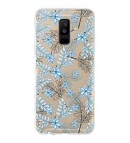 Samsung Galaxy A6 Plus (2018) Uyumlu Kapak Floral Mavi Tasarımlı Şeffaf Silikon Kılıf