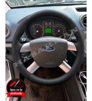 Ford Fiesta Mk5 Dikme Direksiyon Kılıfı Premium Komple Delikli Deri Siyah Dikiş 2006-2008