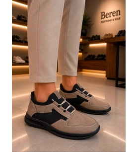 BEREN Erkek Bej Hakiki Deri & Süet Detaylı Smart Casual Günlük Ayakkabı