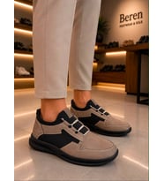 BEREN Erkek Bej Hakiki Deri & Süet Detaylı Smart Casual Günlük Ayakkabı