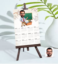 BK Gift Kişiye Özel 15x21 cm Fotoğraf Kartlı Erkek Öğretmen Karikatürlü Şövaleli 2024 Takvim-1