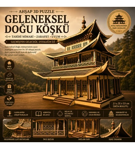Geleneksel Doğu Köşkü Ahşap Maket Seti – DIY 3D Puzzle Çin-Japonya Tarihi Mimari Koleksiyoner Modeli 466 Parça