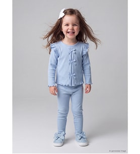 LCW baby Mavi Fırfırlı Fiyonklu Kız Bebek Bluz Ve Tayt