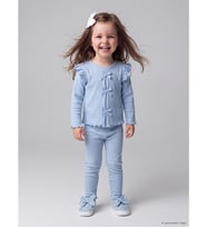 LCW baby Mavi Fırfırlı Fiyonklu Kız Bebek Bluz Ve Tayt