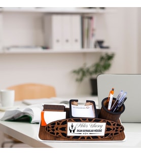 Kişiye Özel İnsan Kaynakları Müdürü Masa İsimliği Modern Ahşap Organizer