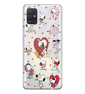Samsung Galaxy A71 Uyumlu Snoopy ve Kalp Tasarımlı Şeffaf Telefon Kılıfı